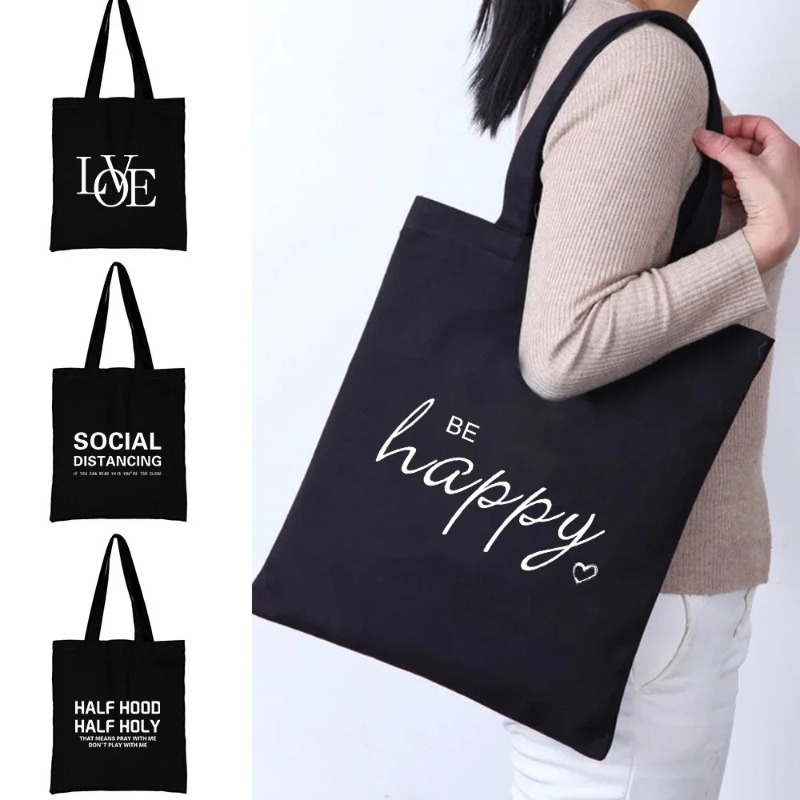 Women'S Work Bags Tote - Kawaii Karikatür Turuncu Kedi Baskı Siyah