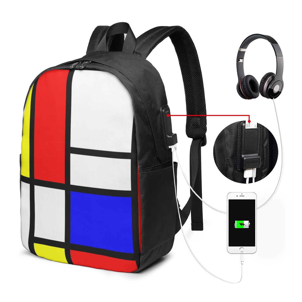 Women Bags For Women - Piet Mondrian Kompozisyon Sırt Çantası Seyahat