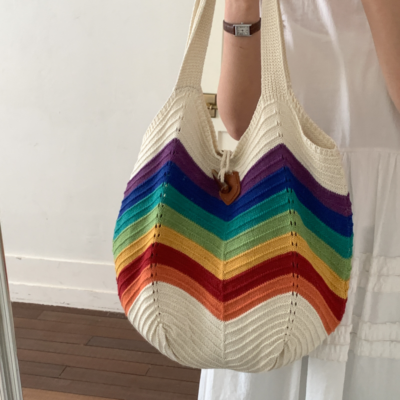 Crochet Market Bag - 2026 Yaz Seyahat Pazarı Gökkuşağı Alışveriş